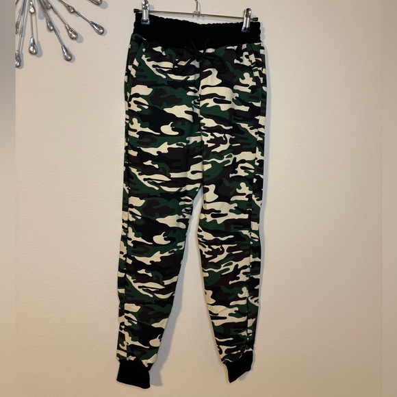 Green Camouflage Cotton Joggers Sweatpants Pockets Elastic Waistband Large - Picture 8 of 11